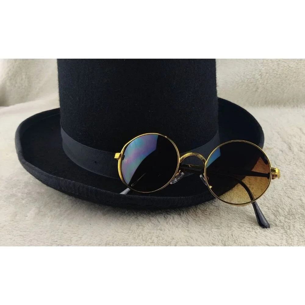 Sunglasses Round Metal Steampunk Gold Frame Brown Lens Diesel Punk Cosplay - Picture 11 of 11